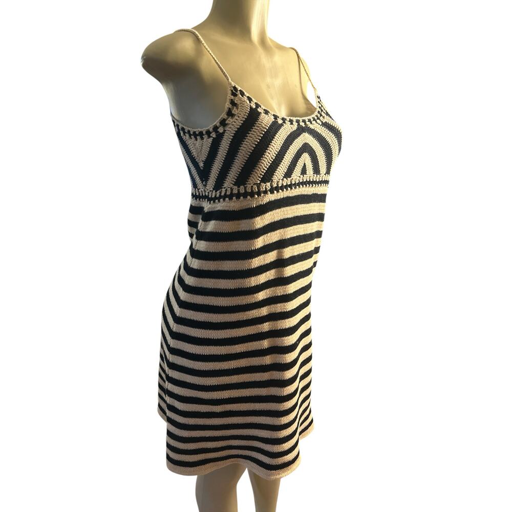 NWT Women L Miou Muse Stripe Knit Crochet Sleeveless Sweater Dress Boho Festival